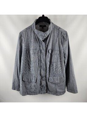 Talbots Jacket Womens 22W Blue White Railroad Stripe Utility Stand Up Collar